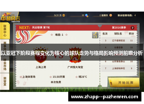 以亚冠下阶段赛程变化为核心的球队走势与格局影响预测前瞻分析